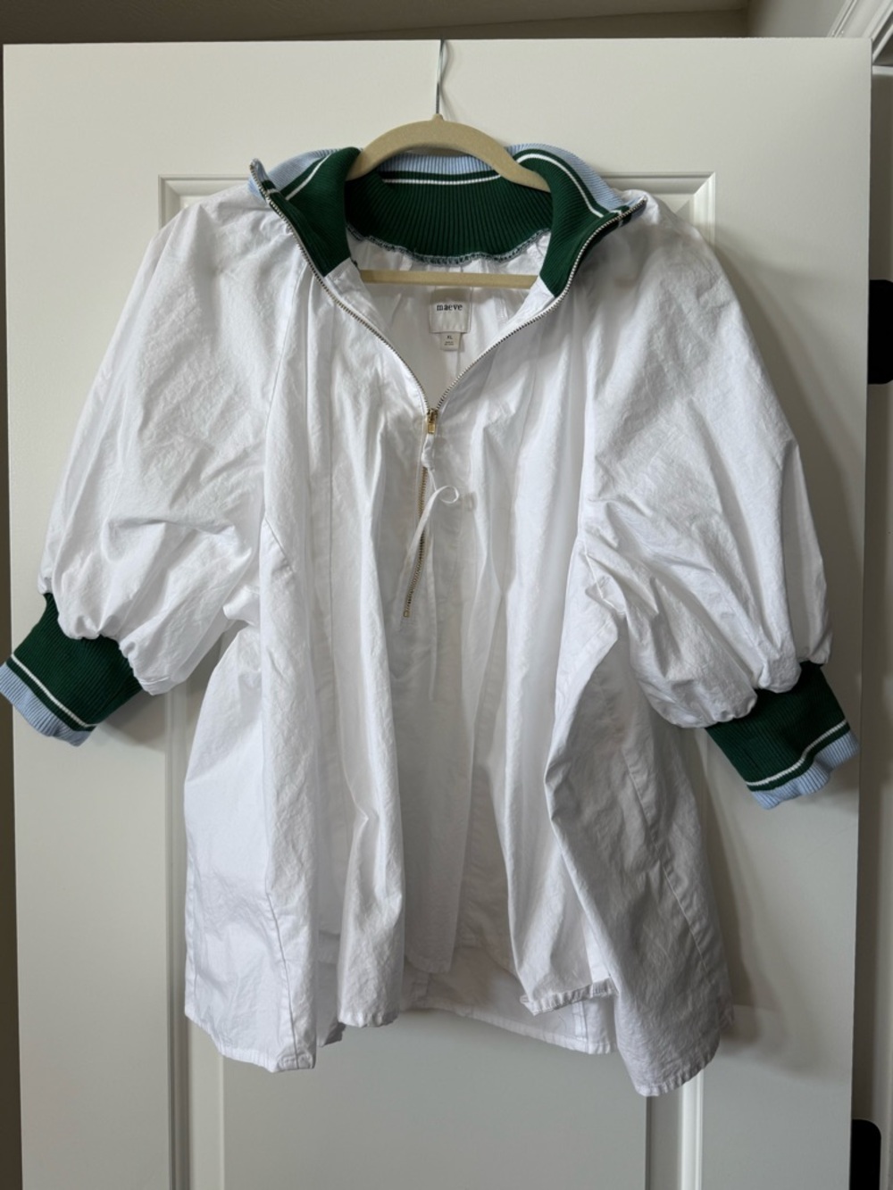 Maeve White Zip Jacket with Green/blue Ribbed Collar XL - Picture 3 of 5